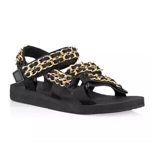 NEW Arizona Love Trekky Chain Flat Slip On Sport Sandals Black Womens EU 36/US 6